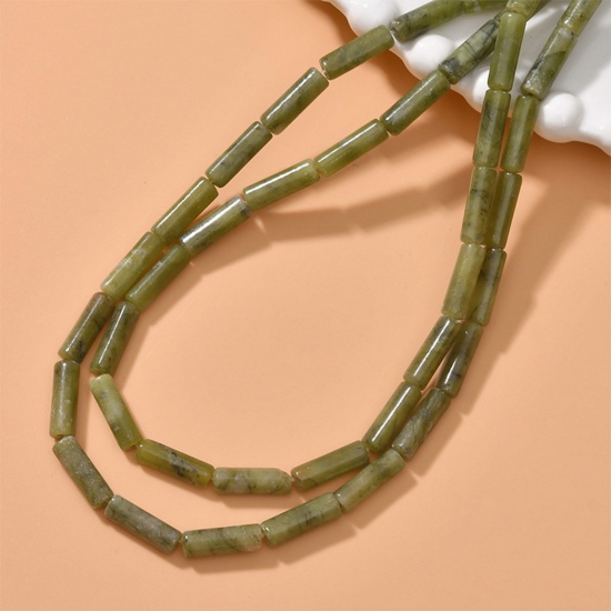 Immagine di Pietra ( Naturale ) Stile Ins Perline Erba Verde Cilindrico 13mm x 4mm, Foro: Circa 0.6mm, 1 Filo (Circa 28 Pz/Treccia)