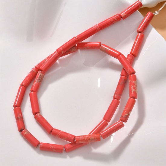 Immagine di Gemma ( Naturale ) Stile Ins Perline Rosa Scuro Cilindrico 13mm x 4mm, Foro: Circa 0.6mm, 1 Filo (Circa 28 Pz/Treccia)