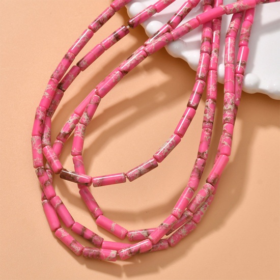 Immagine di Turchese ( Sintetico ) Stile Ins Perline Rosa Cilindrico 13mm x 4mm, Foro: Circa 0.6mm, 1 Filo (Circa 28 Pz/Treccia)