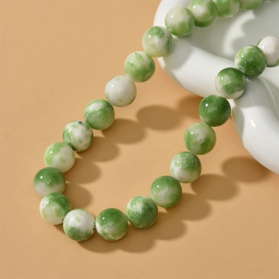 Stone ( Natural Dyed ) Ins Style Loose Beads Round Fruit Green About 12mm Dia., Hole: Approx 1.2mm, 1 Piece (Approx 34 PCs/Strand) の画像