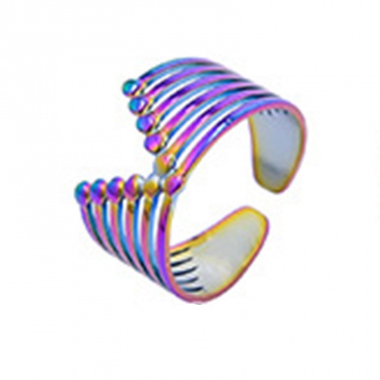 Immagine di Acciaio Inossidabile Stile Ins Aperto Regolabile Anello Multicolore A Forma di V Striscia 18.5mm (taglia di US: 8.5), 1 Pz