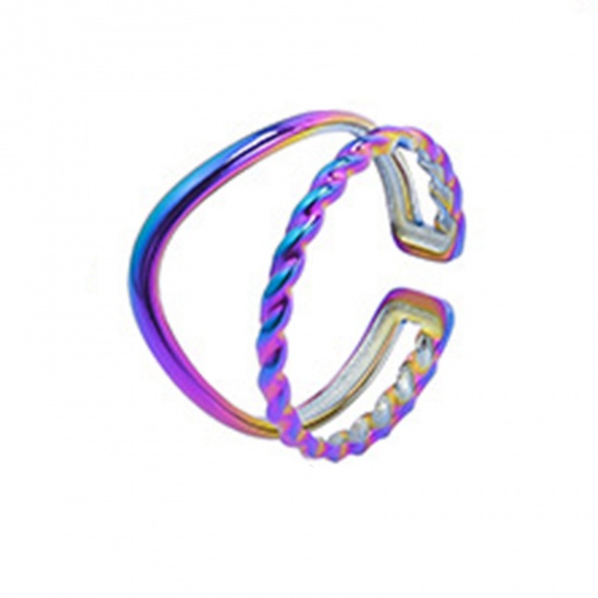 Immagine di Acciaio Inossidabile Stile Ins Aperto Regolabile Anello Multicolore Intrecciato Filigrana 18.1mm (taglia di US: 8), 1 Pz