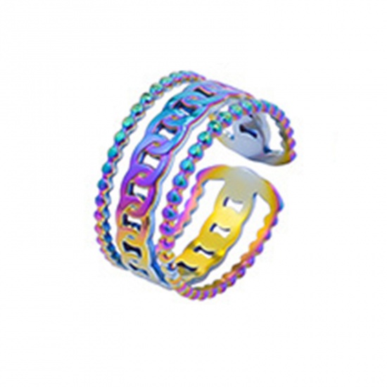 Immagine di Acciaio Inossidabile Stile Ins Aperto Regolabile Anello Multicolore Catena a Maglie 18.5mm (taglia di US: 8.5), 1 Pz