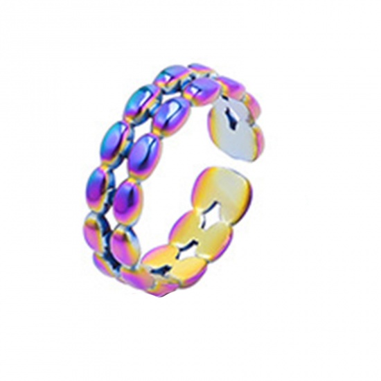 Immagine di Acciaio Inossidabile Stile Ins Aperto Regolabile Anello Multicolore Ovale Geometria 18.9mm (taglia di US: 9), 1 Pz