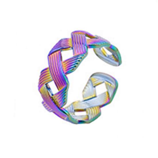 Immagine di Acciaio Inossidabile Stile Ins Aperto Regolabile Anello Multicolore Geometria Filigrana 18.5mm (taglia di US: 8.5), 1 Pz