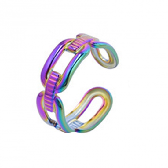 Picture of Stainless Steel Ins Style Open Adjustable Rings Multicolor Link Chain Hollow 18.1mm(US Size 8), 1 Piece