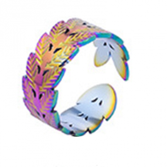 Immagine di Acciaio Inossidabile Stile Ins Aperto Regolabile Anello Multicolore Foglia 18.5mm (taglia di US: 8.5), 1 Pz