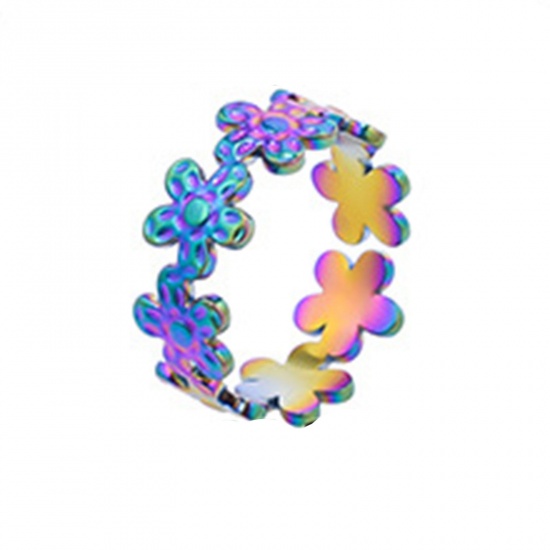 Immagine di Acciaio Inossidabile Stile Ins Aperto Regolabile Anello Multicolore Fiore 18.1mm (taglia di US: 8), 1 Pz