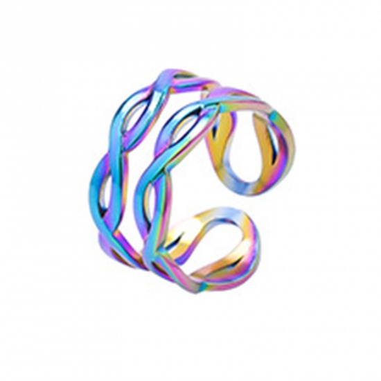 Immagine di Acciaio Inossidabile Stile Ins Aperto Regolabile Anello Multicolore Simbolo di Infinito Filigrana 18.1mm (taglia di US: 8), 1 Pz