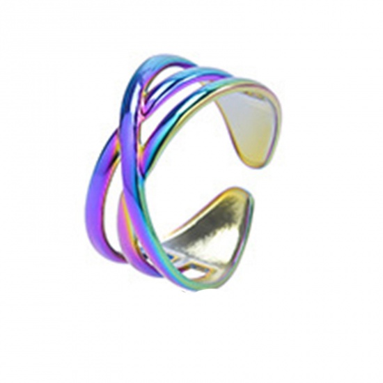 Immagine di Acciaio Inossidabile Stile Ins Aperto Regolabile Anello Multicolore Striscia Filigrana 18.1mm (taglia di US: 8), 1 Pz