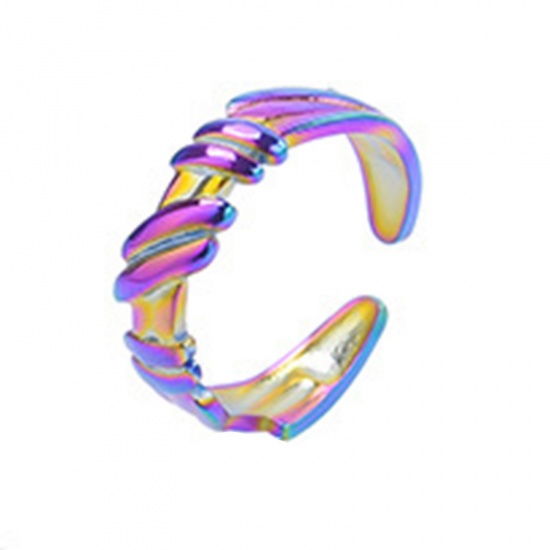 Immagine di Acciaio Inossidabile Stile Ins Aperto Regolabile Anello Multicolore Geometria 18.1mm (taglia di US: 8), 1 Pz
