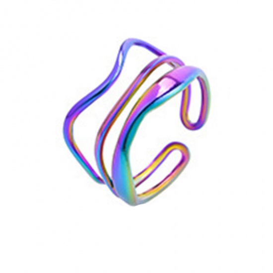 Immagine di Acciaio Inossidabile Stile Ins Aperto Regolabile Anello Multicolore Striscia Filigrana 18.1mm (taglia di US: 8), 1 Pz
