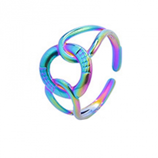Immagine di Acciaio Inossidabile Stile Ins Aperto Regolabile Anello Multicolore Geometria Filigrana 18.1mm (taglia di US: 8), 1 Pz
