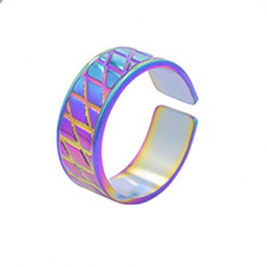 Immagine di Acciaio Inossidabile Stile Ins Aperto Regolabile Anello Multicolore Rombo 18.1mm (taglia di US: 8), 1 Pz