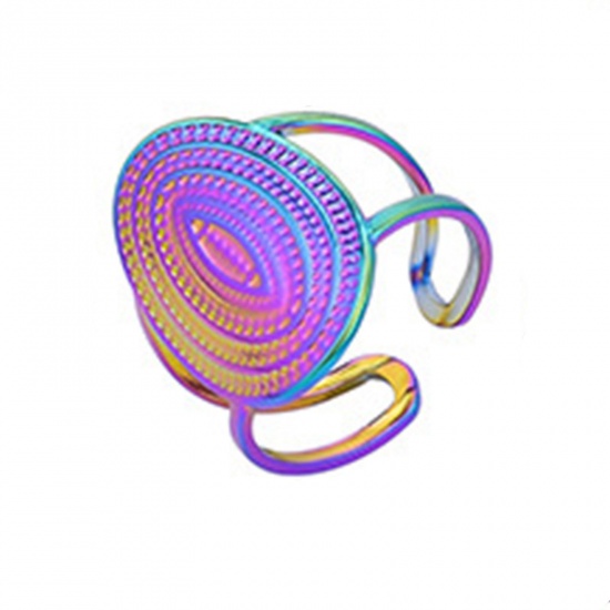 Immagine di Acciaio Inossidabile Stile Ins Aperto Regolabile Anello Multicolore Ovale Geometria Filigrana 18.1mm (taglia di US: 8), 1 Pz