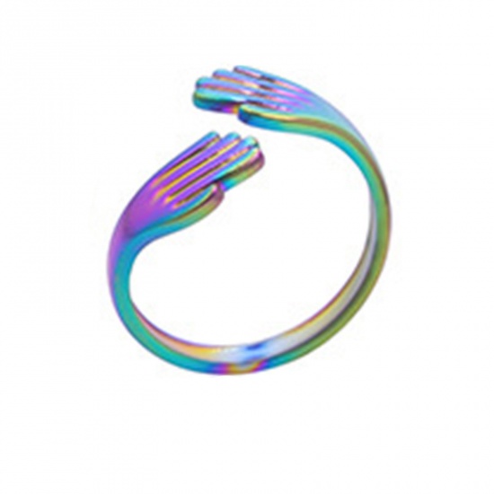 Immagine di Acciaio Inossidabile Stile Ins Aperto Regolabile Anello Multicolore Mani 18.1mm (taglia di US: 8), 1 Pz