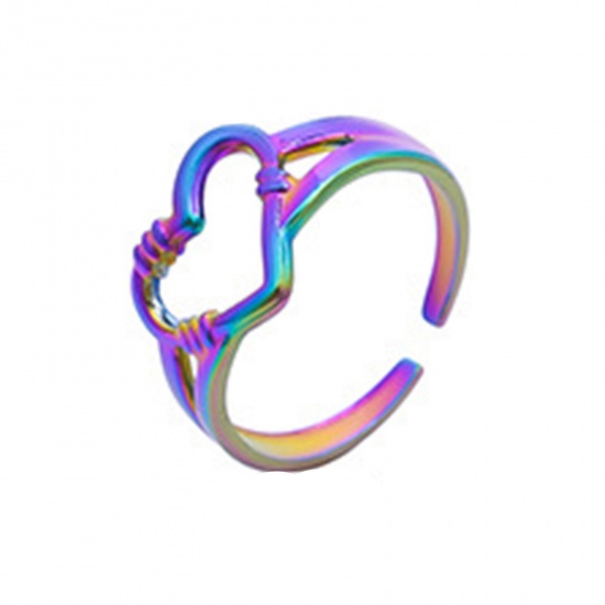 Immagine di Acciaio Inossidabile Stile Ins Aperto Regolabile Anello Multicolore Cuore Filigrana 18.1mm (taglia di US: 8), 1 Pz