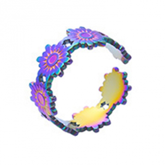 Immagine di Acciaio Inossidabile Stile Ins Aperto Regolabile Anello Multicolore Girasole Filigrana 18.1mm (taglia di US: 8), 1 Pz