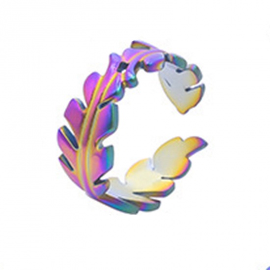 Immagine di Acciaio Inossidabile Stile Ins Aperto Regolabile Anello Multicolore Foglia 18.1mm (taglia di US: 8), 1 Pz