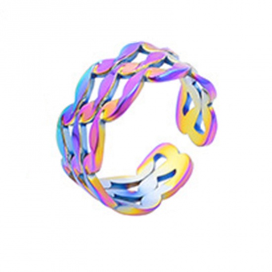 Immagine di Acciaio Inossidabile Stile Ins Aperto Regolabile Anello Multicolore Catena a Maglie Filigrana 18.1mm (taglia di US: 8), 1 Pz
