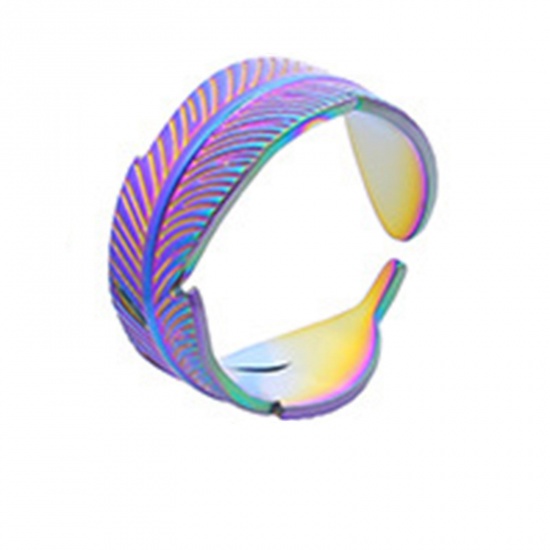 Immagine di Acciaio Inossidabile Stile Ins Aperto Regolabile Anello Multicolore Piuma 18.1mm (taglia di US: 8), 1 Pz