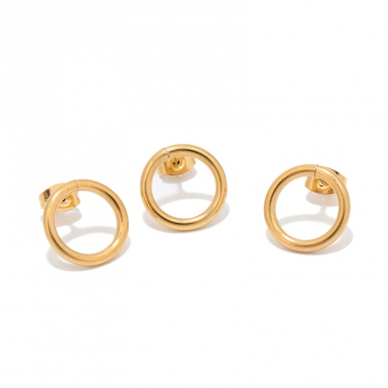 Bild von Edelstahl Ins Stil Ohrring Ohrstecker Ring 18K Gold plattiert 12mm D., Drahtstärke: (20 gauge), 1 Stück