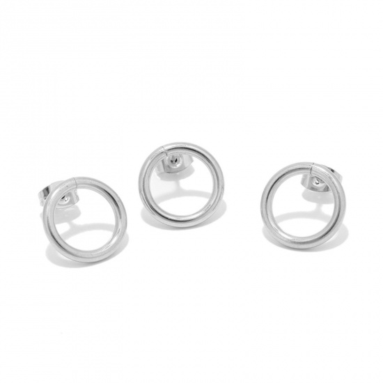 Bild von Edelstahl Ins Stil Ohrring Ohrstecker Ring Silberfarbe 12mm D., Drahtstärke: (20 gauge), 1 Stück