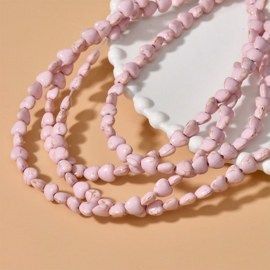 Immagine di Turchese ( Sintetico ) Stile Ins Perline Cuore Rosa Come 8mm Dia, 1 Filo (Circa 50 Pz/Treccia)