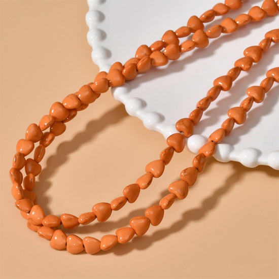 Immagine di Turchese ( Sintetico ) Stile Ins Perline Cuore Arancione Come 8mm Dia, 1 Filo (Circa 50 Pz/Treccia)