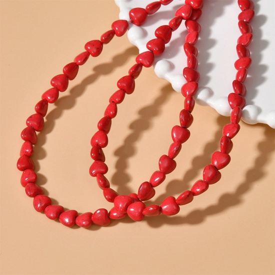 Immagine di Turchese ( Sintetico ) Stile Ins Perline Cuore Rosso Come 8mm Dia, 1 Filo (Circa 50 Pz/Treccia)