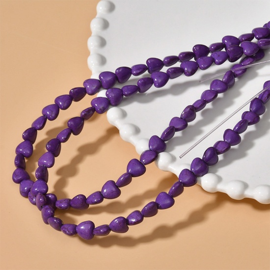 Immagine di Turchese ( Sintetico ) Stile Ins Perline Cuore Colore Viola Come 8mm Dia, 1 Filo (Circa 50 Pz/Treccia)
