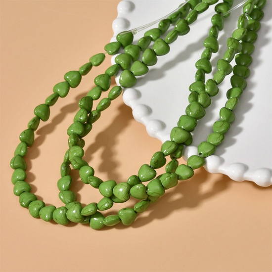 Immagine di Turchese ( Sintetico ) Stile Ins Perline Cuore Verde Come 8mm Dia, 1 Filo (Circa 50 Pz/Treccia)