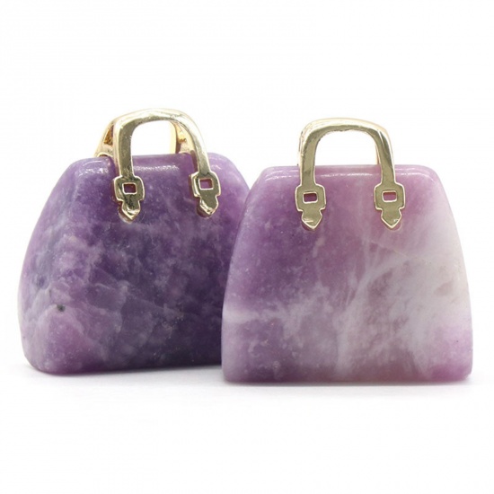 Imagen de Gema ( Natural ) Estilo Ins Colgantes Charms Chapado en Oro Púrpura Bolsa de mano 27mm x 25mm, 1 Unidad