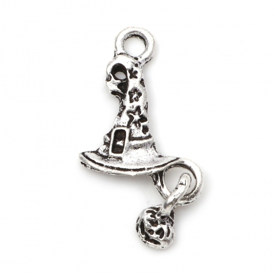 4, 20 or 50 Pieces: Silver Witch on Broom Halloween Charms