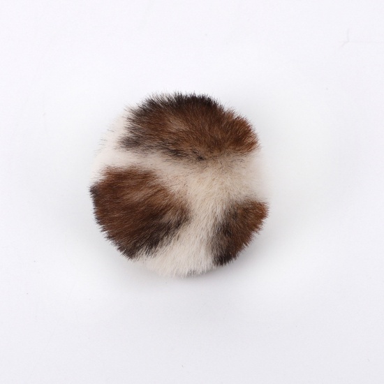 Picture of Polyester & Acrylic Pom Pom Balls Beige Round Leopard Print 5cm Dia., 2 PCs