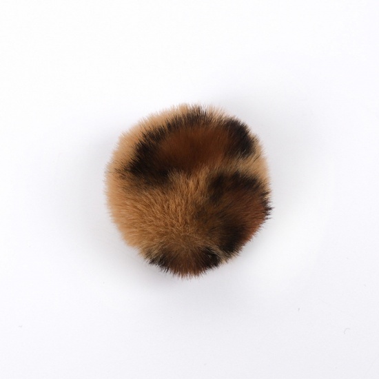 Picture of Polyester & Acrylic Pom Pom Balls Yellow Round Leopard Print 5cm Dia., 2 PCs