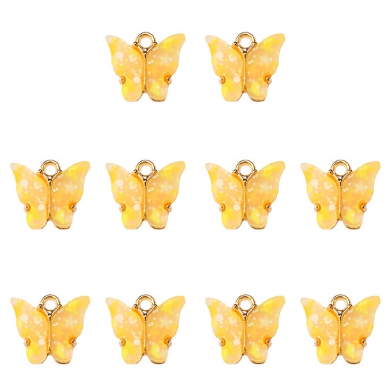 Immagine di Lega di Zinca + Acrilato Charms Farfalla Oro Placcato Giallo Paillettes 14mm x 12mm , 10 Pz
