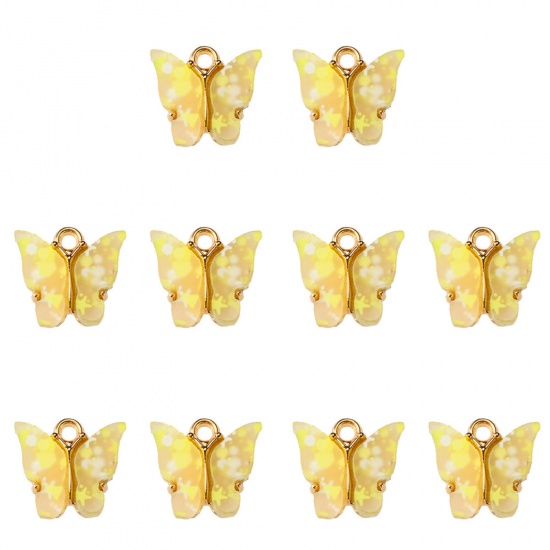 Immagine di Lega di Zinca + Acrilato Charms Farfalla Oro Placcato Giallo Chiaro Paillettes 14mm x 12mm , 10 Pz