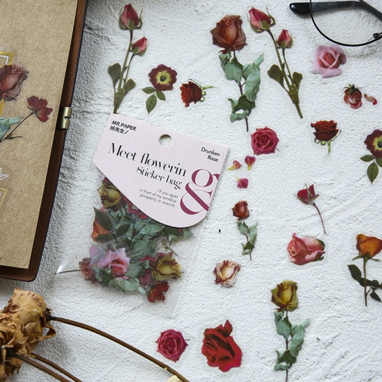 Immagine di 1# PVC Collezione Flora DIY Decorazione Di Scrapbook Adesivi Rosso Rosa 11cm x 7.5cm, 1 Serie ( 40 Pz/Serie)