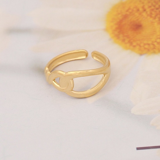 Bild von 304 Edelstahl Ins Stil Offen Verstellbar Ring Vergoldet Knoten Hohl 16.5mm（US Größe:6), 1 Stück