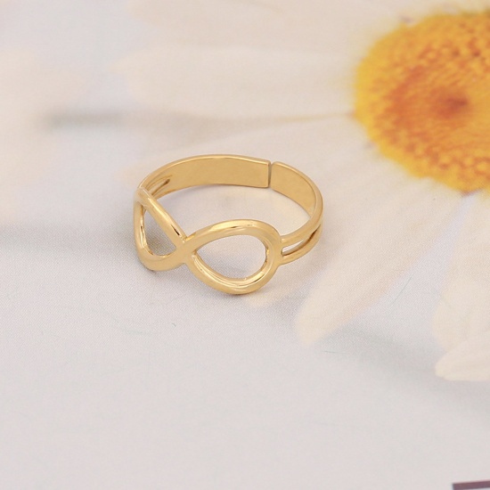 Bild von 304 Edelstahl Ins Stil Offen Verstellbar Ring Vergoldet Unendlichkeit Symbol Hohl 16.5mm（US Größe:6), 1 Stück