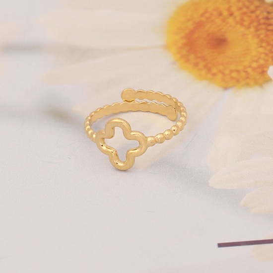 Bild von 304 Edelstahl Ins Stil Offen Verstellbar Ring Vergoldet Kreuz Hohl 16.5mm（US Größe:6), 1 Stück