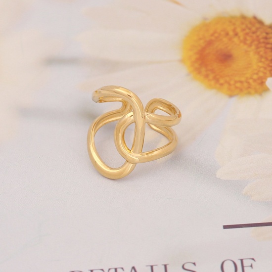Bild von 304 Edelstahl Ins Stil Offen Verstellbar Ring Vergoldet Unregelmäßig Hohl 16.5mm（US Größe:6), 1 Stück