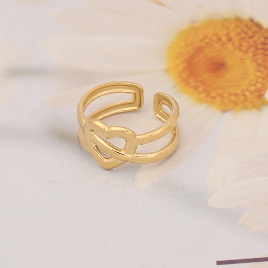 Bild von 304 Edelstahl Ins Stil Offen Verstellbar Ring Vergoldet Herz Hohl 16.5mm（US Größe:6), 1 Stück