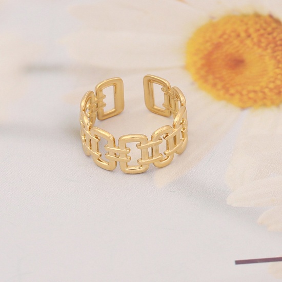 Bild von 304 Edelstahl Ins Stil Offen Verstellbar Ring Vergoldet Gliederkette Rechteck 16.5mm（US Größe:6), 1 Stück