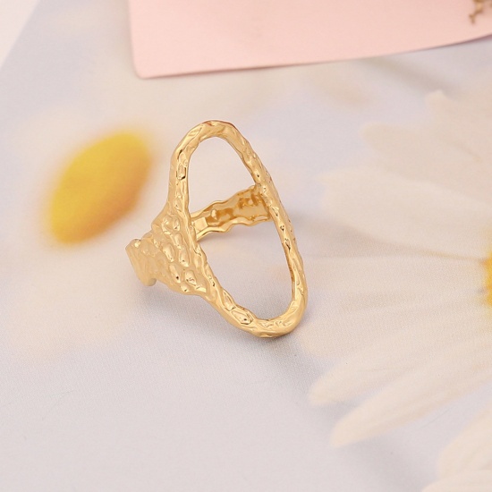 Bild von 304 Edelstahl Ins Stil Offen Verstellbar Ring Vergoldet Oval Hohl 16.5mm（US Größe:6), 1 Stück