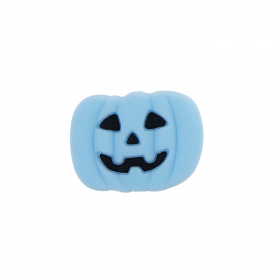 Immagine di Silicone Halloween Spacer Beads Pumpkin Blue Ghost Face Pattern About 27mm x 20mm, Hole: Approx 3mm, 2 PCs