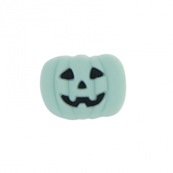 Immagine di Silicone Halloween Spacer Beads Pumpkin Mint Green Ghost Face Pattern About 27mm x 20mm, Hole: Approx 3mm, 2 PCs