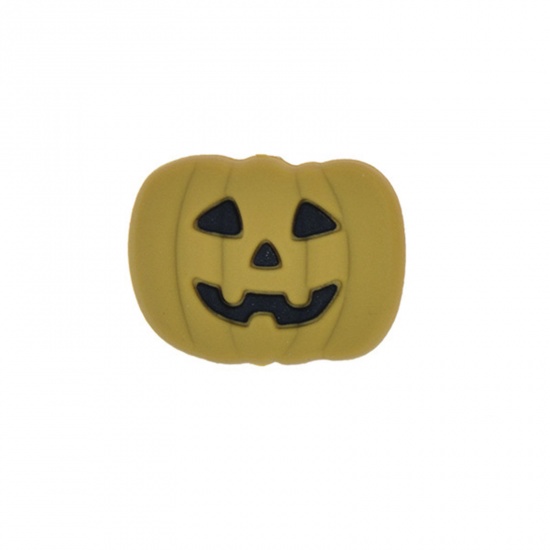Immagine di Silicone Halloween Spacer Beads Pumpkin Khaki Ghost Face Pattern About 27mm x 20mm, Hole: Approx 3mm, 2 PCs