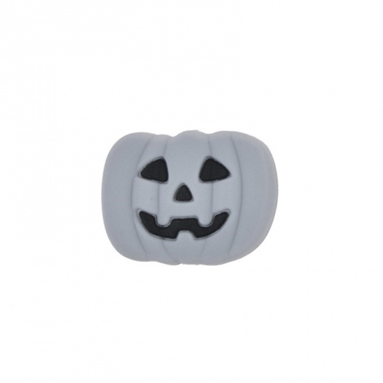 Immagine di Silicone Halloween Separatori Perline Zucca Grigio Smorfia Disegno Circa 27mm x 20mm, Foro: Circa 3mm, 2 Pz